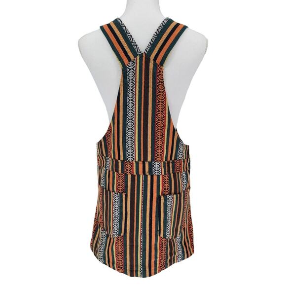 NEW! Lakhays Boho Striped Pinafore Dress Multicolor Ethnic Print Jumper Size S/M - Picture 4 of 5